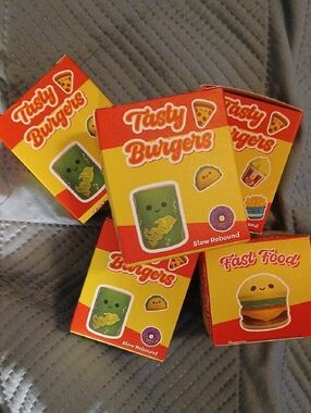 Tasty Burger Fast Food Miniqture Squishys Set Of 5